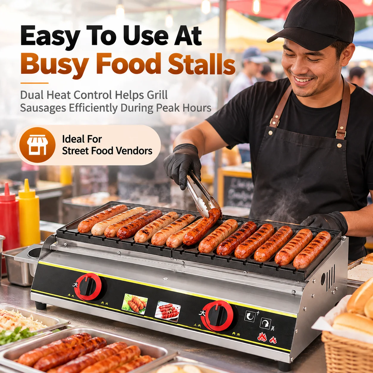 AOLIVIYA Commercial Gas Sausage Grill Hot Dog Cooker Stainless Steel Crispy Sausage Roaster Countertop Street Food Stall Machine
