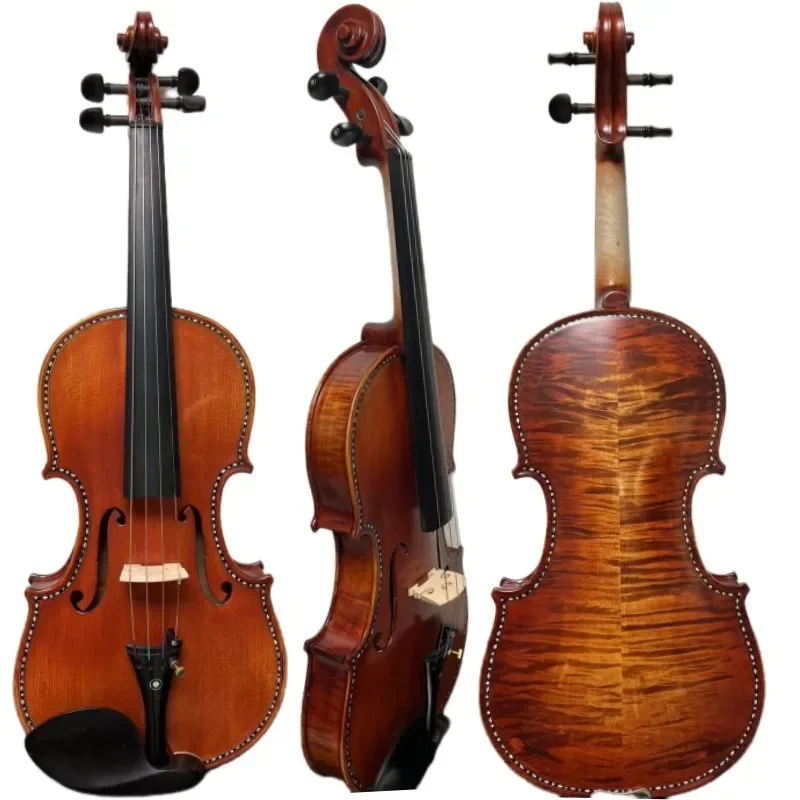 Hand Carved Flames Violins 4/4, Good Sound, Pearl shell inlay Purfling #15874