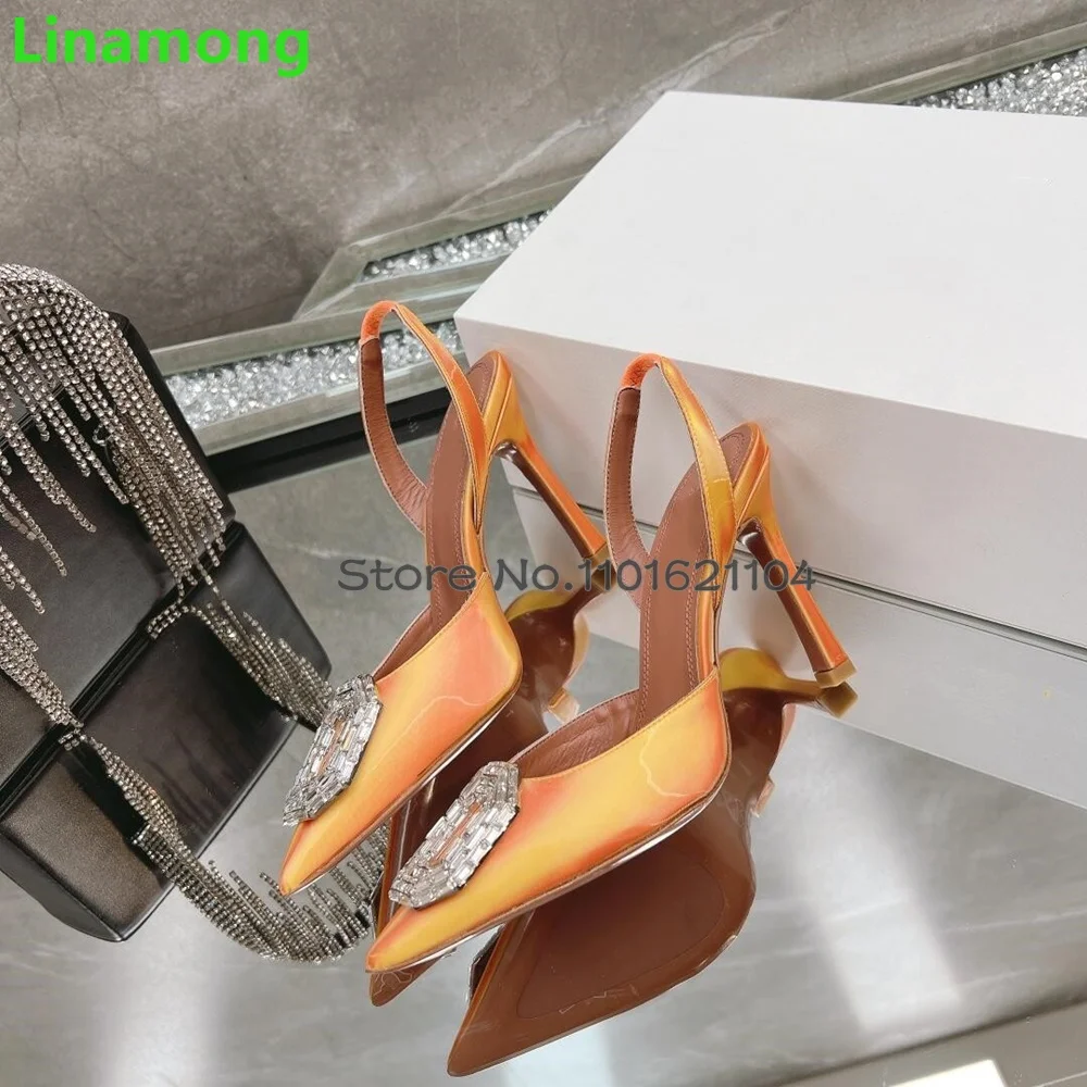 Circular Crystal Luxury Pumps 2024 Thin High Heel Pointed Toe Back Strap Slingback Elegant Fashion All-match Solid Shallow Shoes