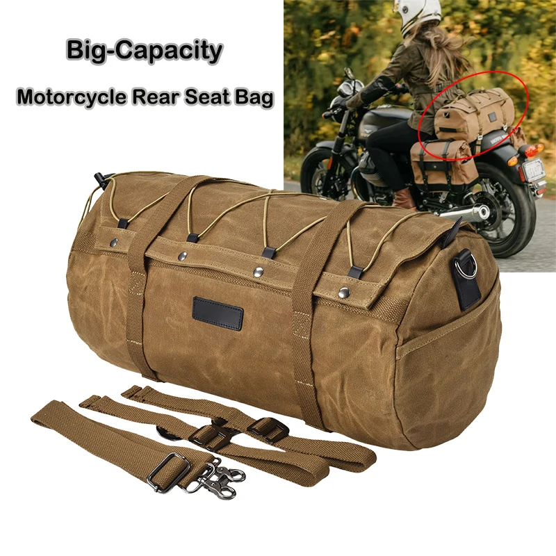 

Motorcycle Luggage Bag Portable Canvas Storage Bike Rear Backpack Hangable Waterproof Retro Motorcycle Bags For Back Seat With