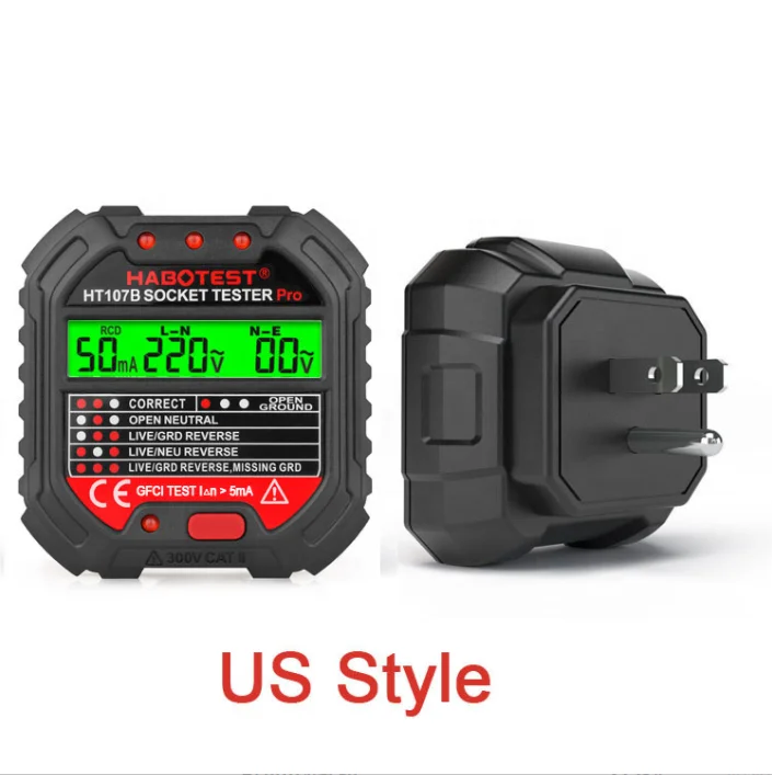 

HT107B/HT107D/HT107E Intelligent Ground Wire Tester Voltage Line Power Tester LCD Plug Phase Meter Socket Tester