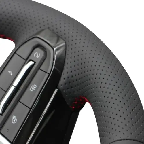 

Black Perforated Faux Leather Steering Wheel Cover With Red Stitching For 2023–2024 Truck Models