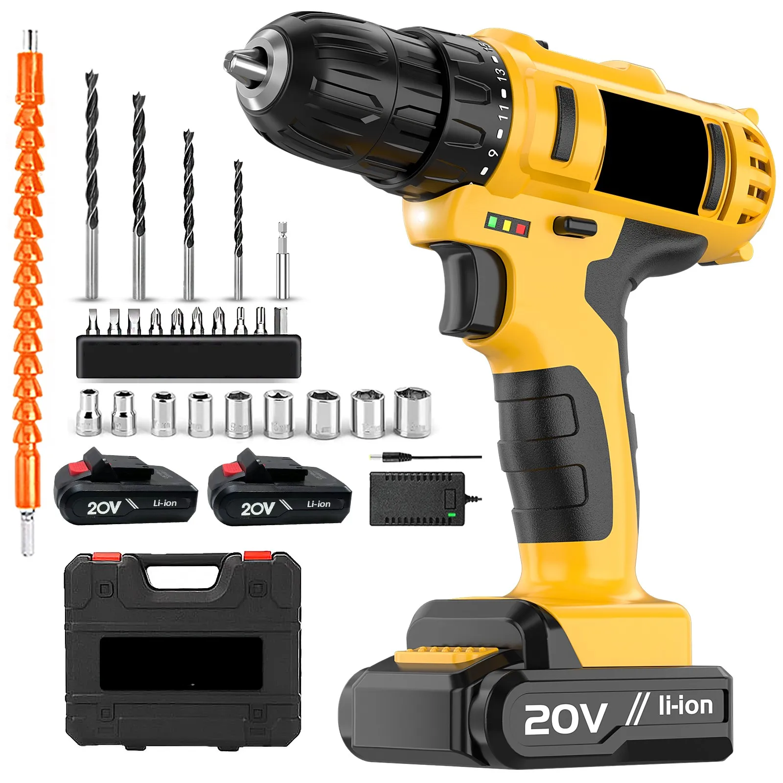 

20V Cordless Drill Set Electric Screwdriver Mini DIY Tools Variable Speed Brushed Motor Power Source Battery