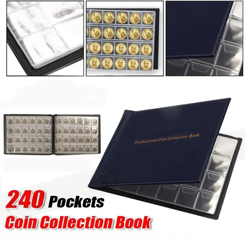 240 Pockets Coin Collection Holder PVC Penny Album Gifts Coin Collecting Album 10 Pages Coin Collection Book for Collectors