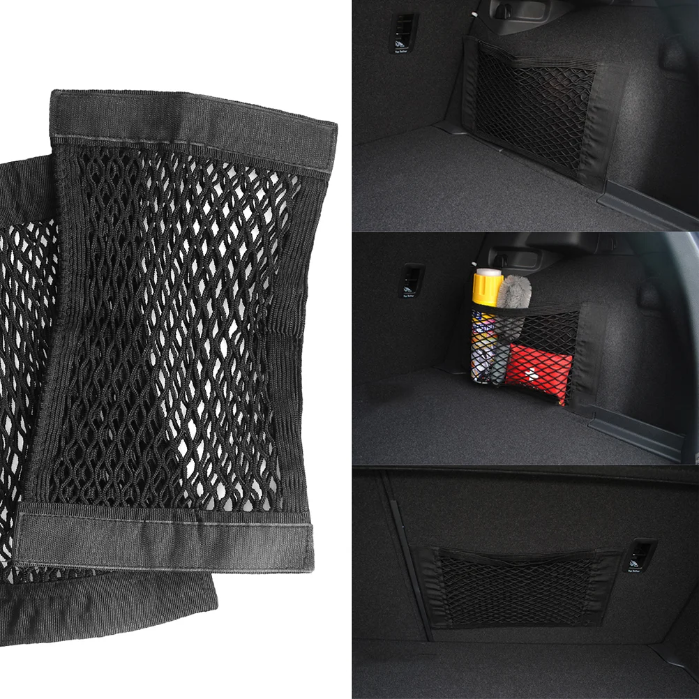 Car Trunk Double Net Bag Super Big Car Seat Back Storage Bag Net Mesh Car Poking Holder Pocket Organizer Car Trunk Bag (Black)