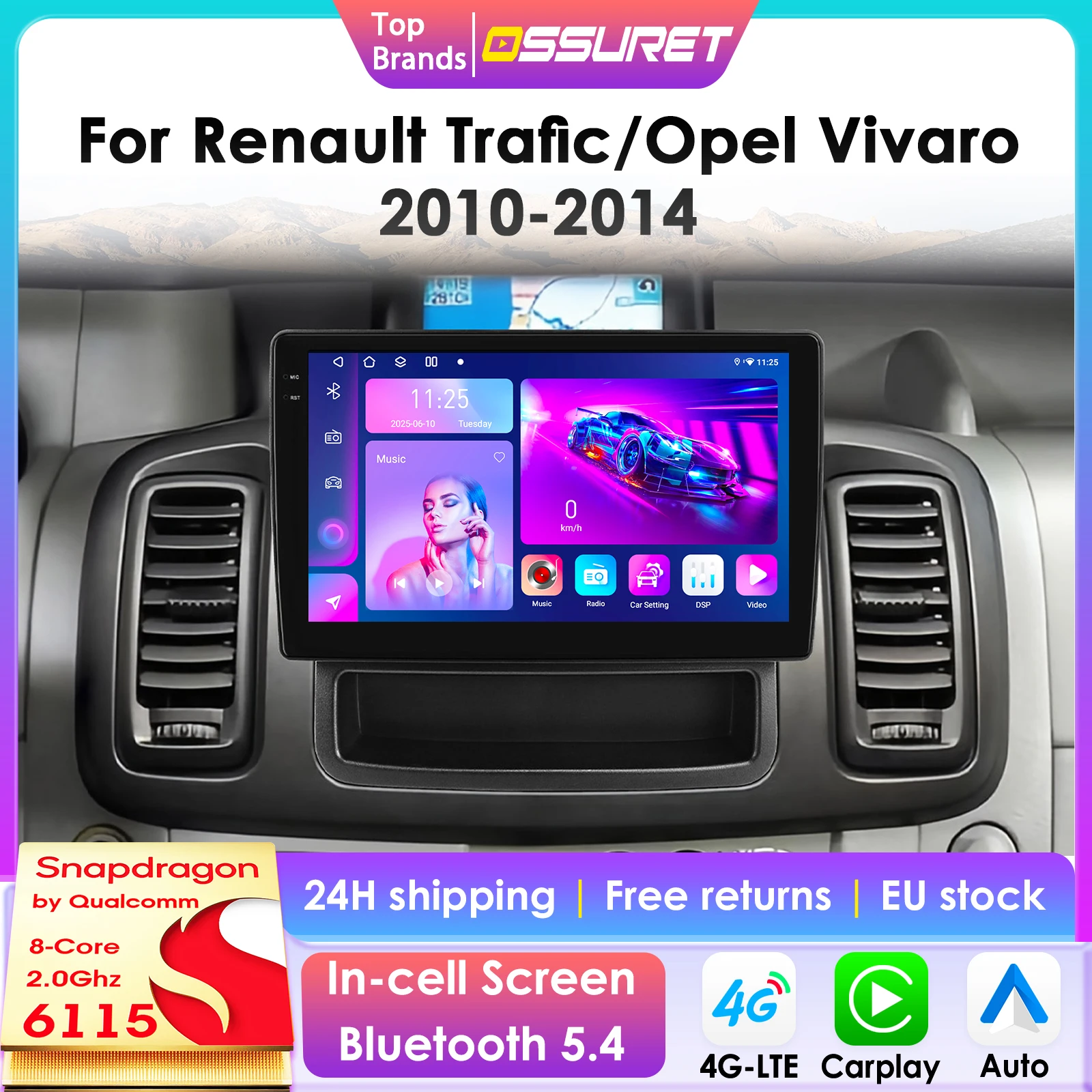 Autoradio 2Din Android 14 per Renault Trafic 2010 - 2014 Opel Vivaro, lettore multimediale per auto con schermo intelligente, autoradio Carplay