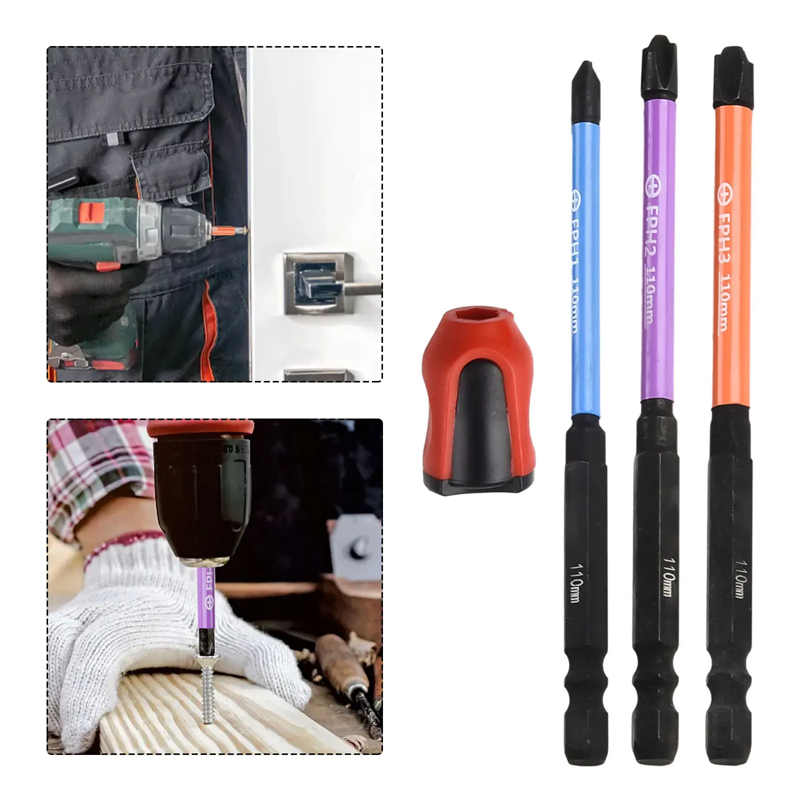 3PCS 65/110mm Electrician Special Cross Screwdriver Bit With Magnetic Ring FPH1 FPZ1 Nutdrivers For Socket Switch Power Tools