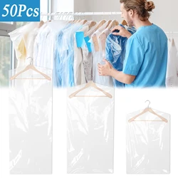 50Pcs Plastic Clothes Covers Clear Garments Bags Dust-proof Dry Cleaning Bags Reusable Wedding Dress Cover Suit Coat Cover Bag