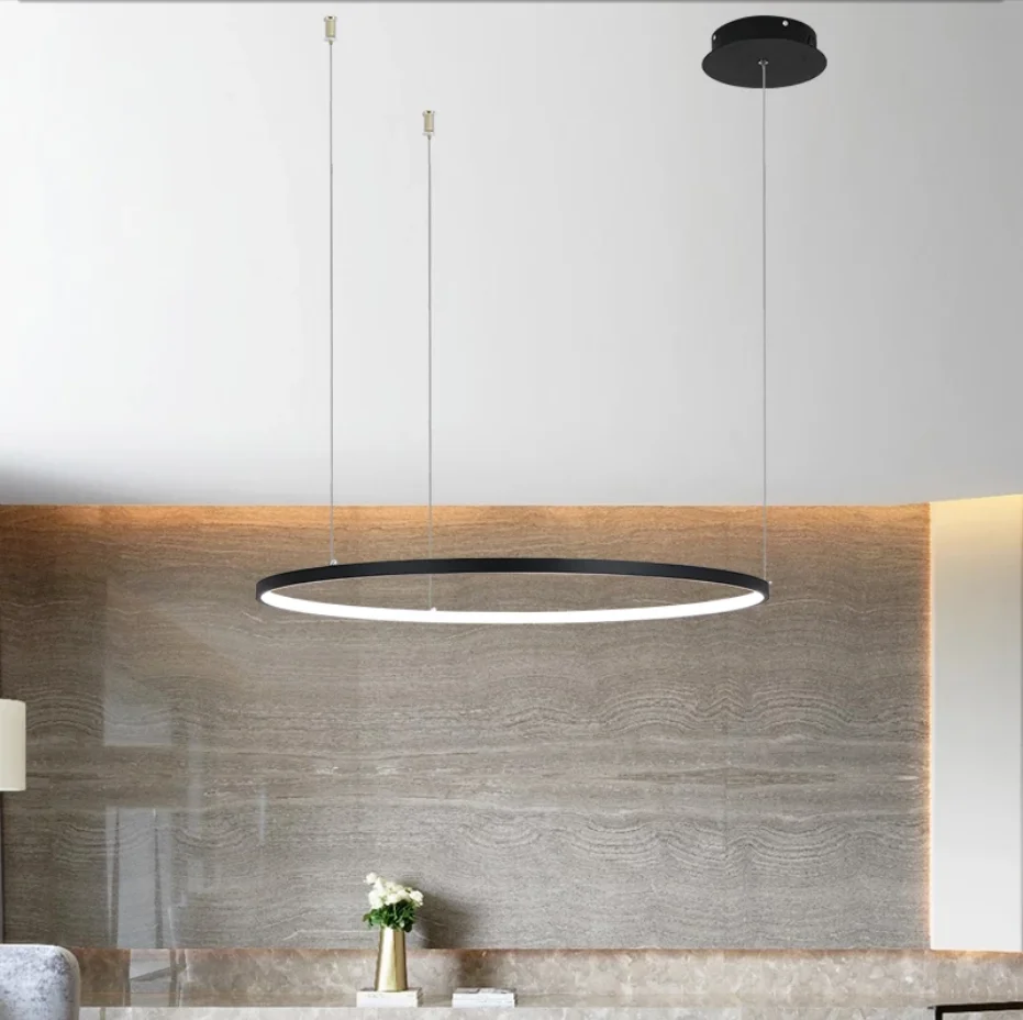 Lampadario semplice Lampada da ristorante a LED moderna creativa rotonda Camera da letto di design nordico soggiorno Lampada bianca / nera / marrone