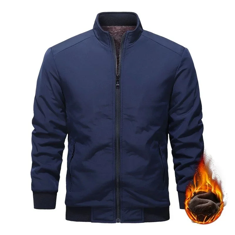 

Костюм для папы, высококачественная зимняя куртка высокого качества, новая мужская куртка с воротником-стойкой, плотное флисовое пальто, повседневная деловая куртка для молодых людей