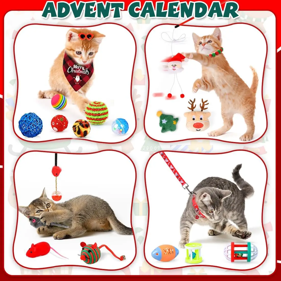 Cat Advent Calendar 2025 Christmas Interactive Toys for Indoor Christmas Gifts Fake Mouse Bell Balls for Cat Lover Gifts - Image 2