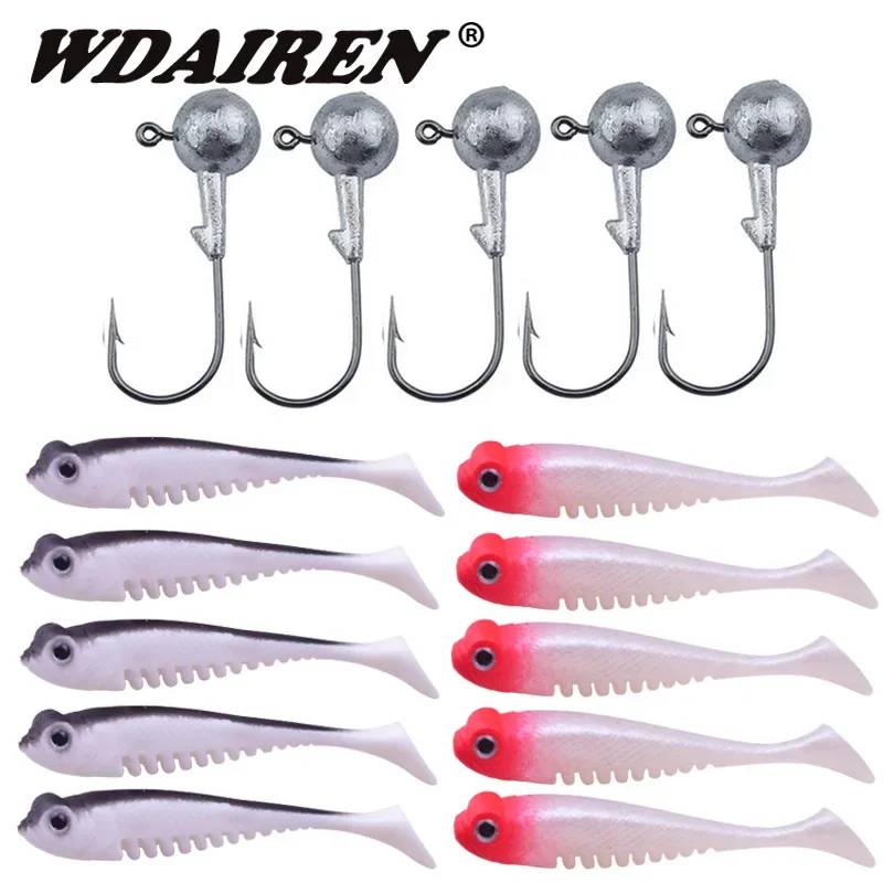 WDAIREN Jig Head Fishing Lure Set 80mm 3.8g Pesca Soft Baits Leurre Souple Iscas Artificial Shad Worm Carp Fishing Minnows Lures