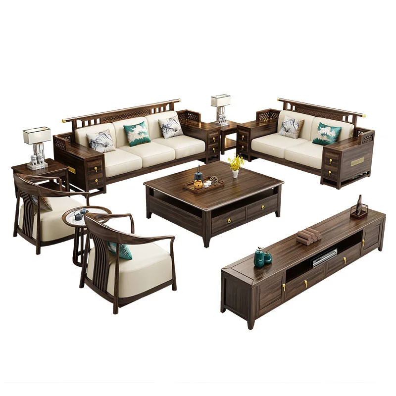 

Ebony wood, new Chinese style, solid wood, sofa, coffee table, combination set, winter and summer, wood, villa, home,