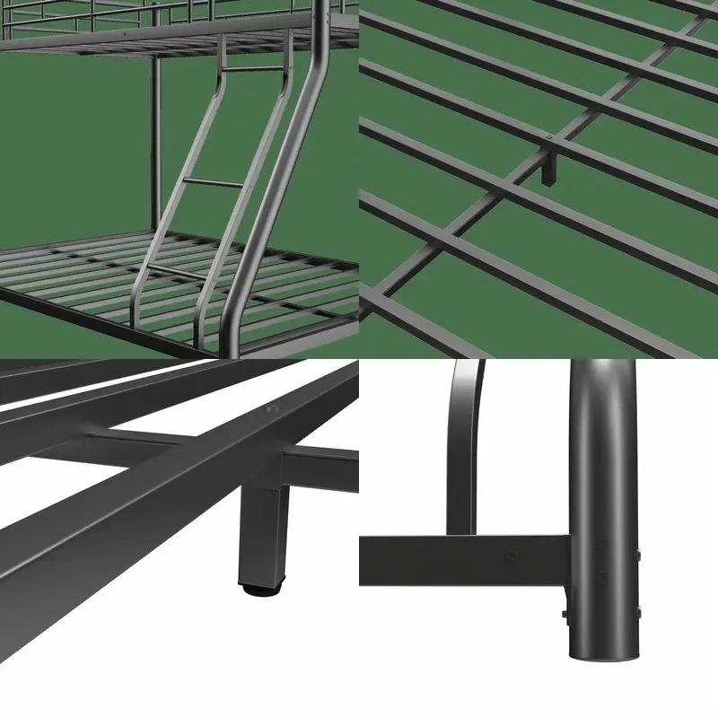 Heavy Duty Full Metal Bunk Bed Frame with Full Length Guardrail and Double Ladder Noise Free for Teenagers and Adults