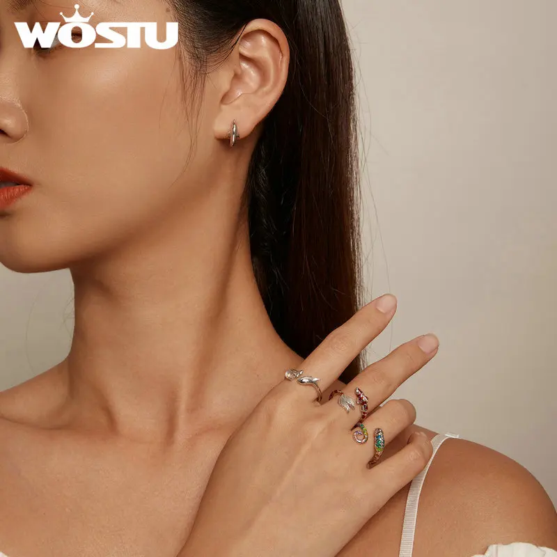 WOSTU Real 925 Sterling Silver Red KOI Open Ring For Women Luck Carp Fish Tail Rings Unique Jewelry Gift For mom Lover Girl