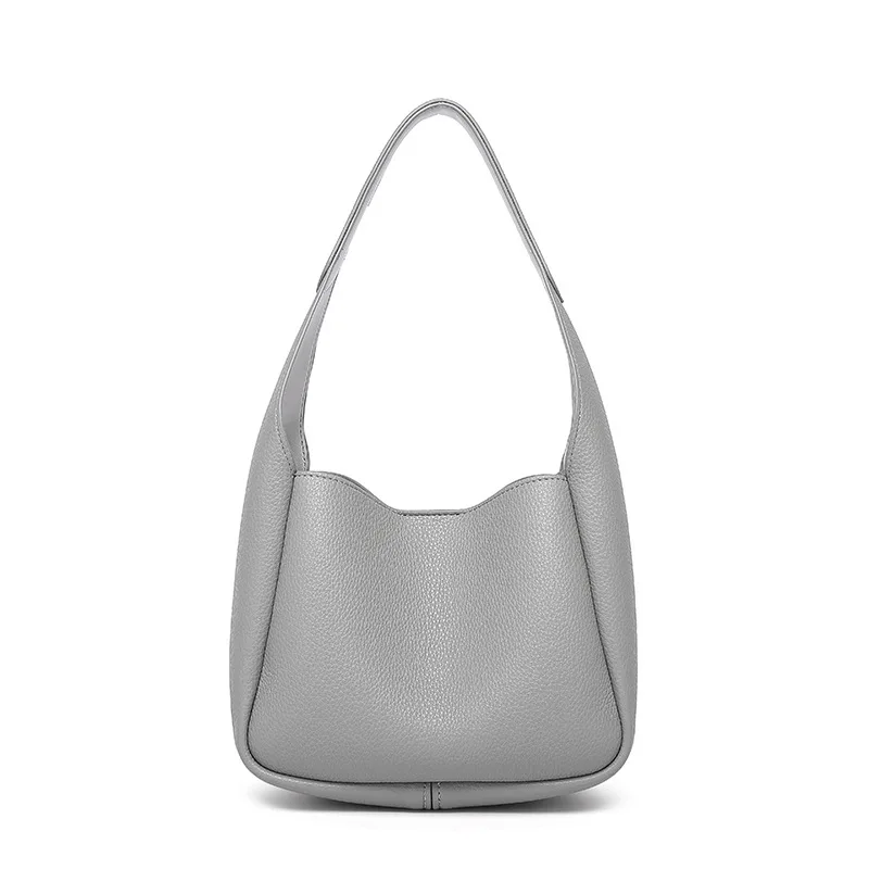 Excellent Shark Grey Soft Leather Comfortable Bucket Bag All-match Fashionable Large Capacity Handbag Fashionista Clutch Bag