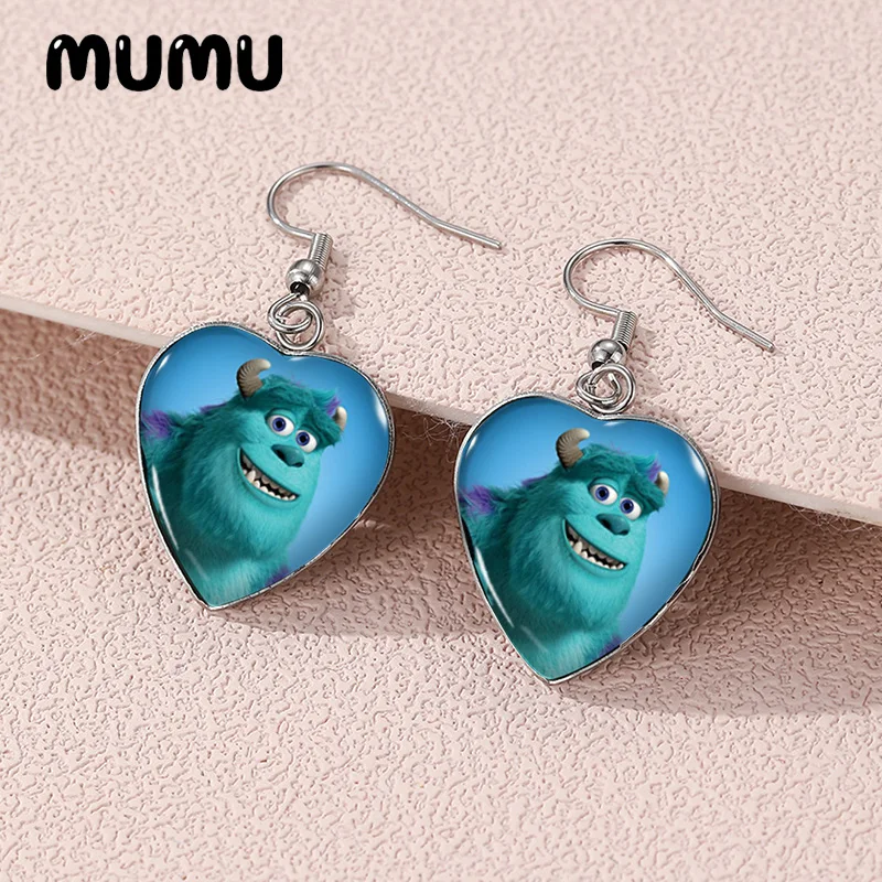 2024 New Monsters inc Dangle Earring Heart Shaped Earrings Handmade Glass Dome Jewelry Gifts Fans