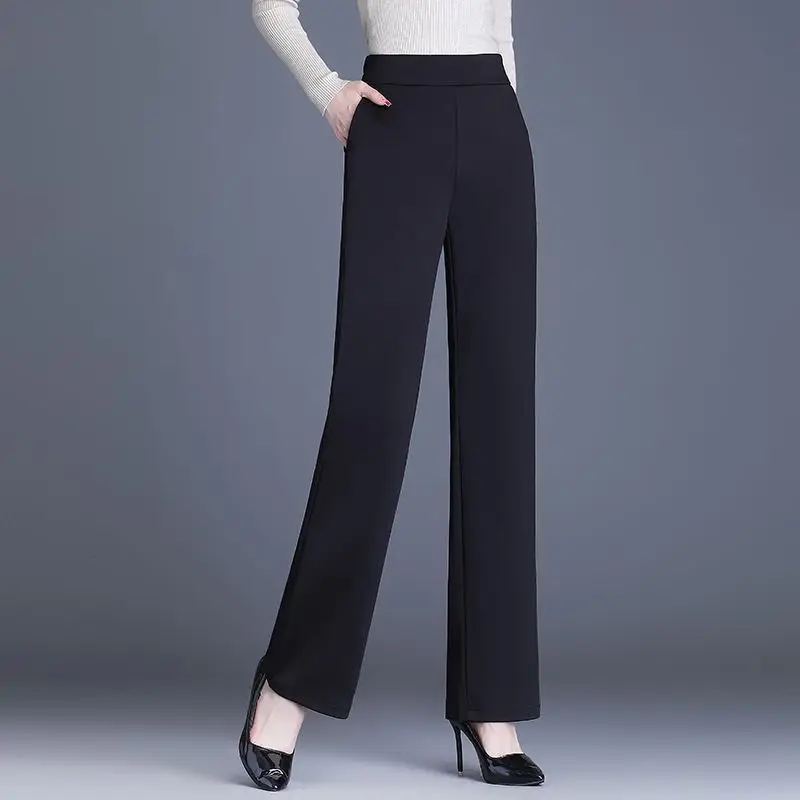 

Women 2024 Autumn Winter Fashion Loose Straight Pants Female High Waist Casual Pant Ladies Middle-aged Pocket Trousers Y697