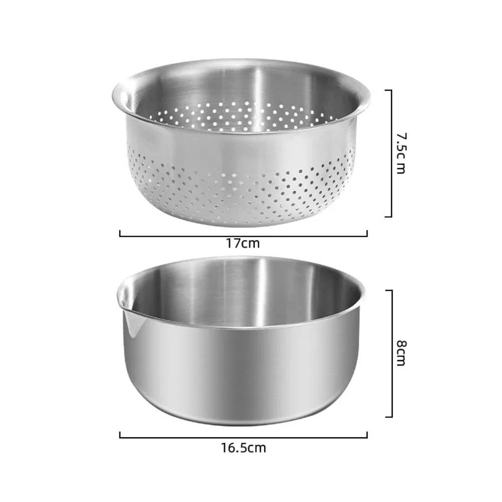Outdoor Camping 2-in-1 Stainless Steel Rice Washing Bowl For Kitchen Cooking, Fruit Vegetable Strainer Colander Basket
