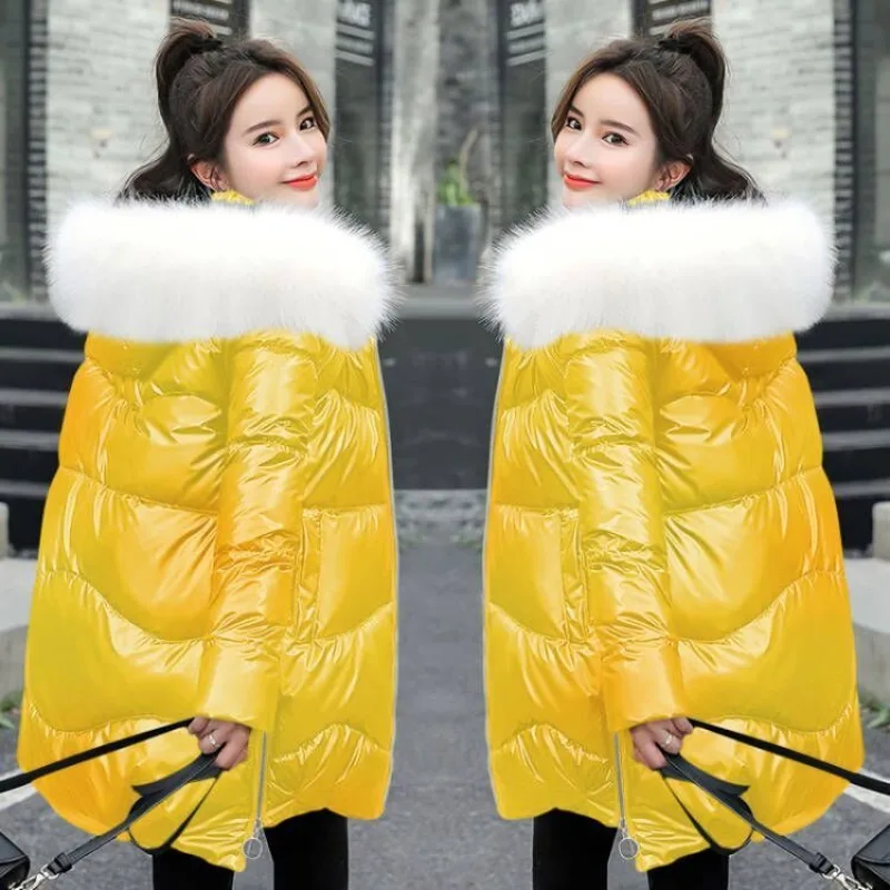 Gepolsterte Jacke Damen Trend Winter Warm Dicker Mantel Neue Baumwolle gepolsterte Kleidung Mittellang Großer Pelzkragen Lässige Brotekleidung