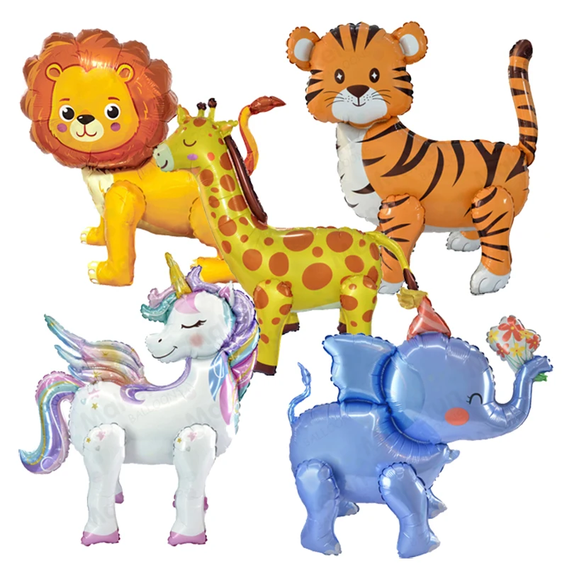 1Set New 3D Assembly Foil Aluminum Balloon Inflatable Cartoon Jungle Animal Lion Tiger Turtle Birthday Party Decorate Supplies