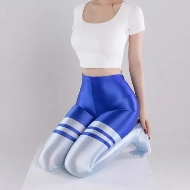 Summer Spring Glossy Women High Waist Tights Leggings Shiny Fitness Sports Yoga Pants Trousers