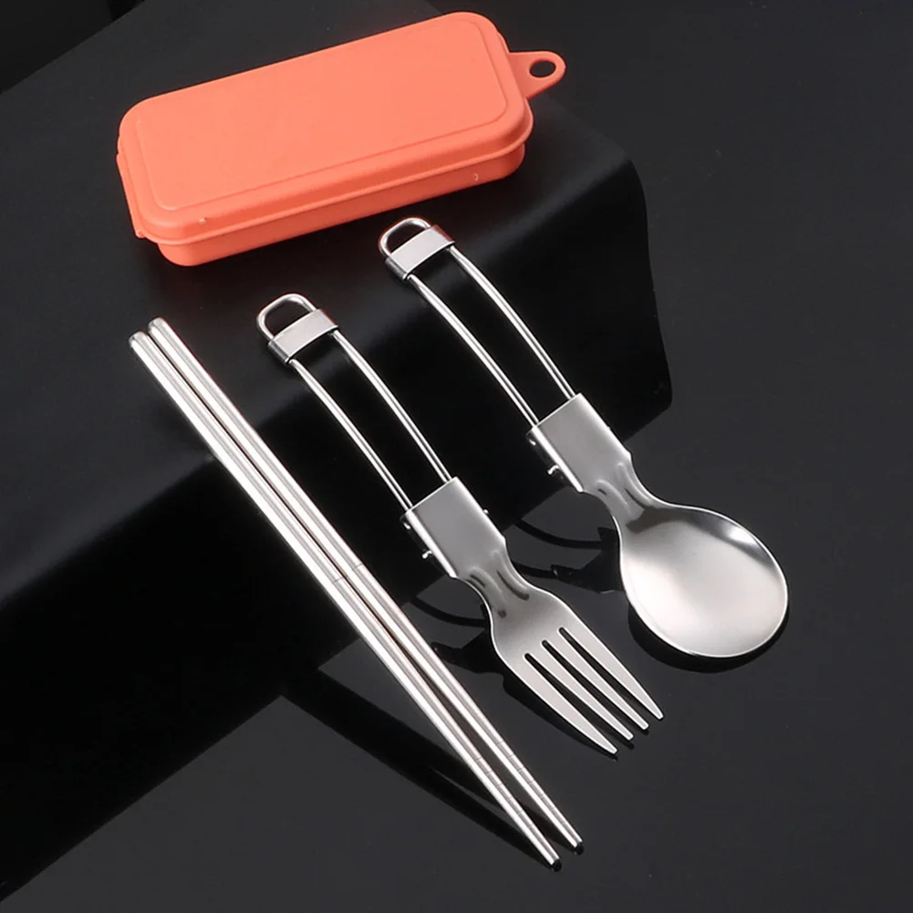 Picnic Cutlery Camping Utensil Easy Storage Foldable Design Safe And Secure Spoon Chopsticks Fork Set Stainless Steel