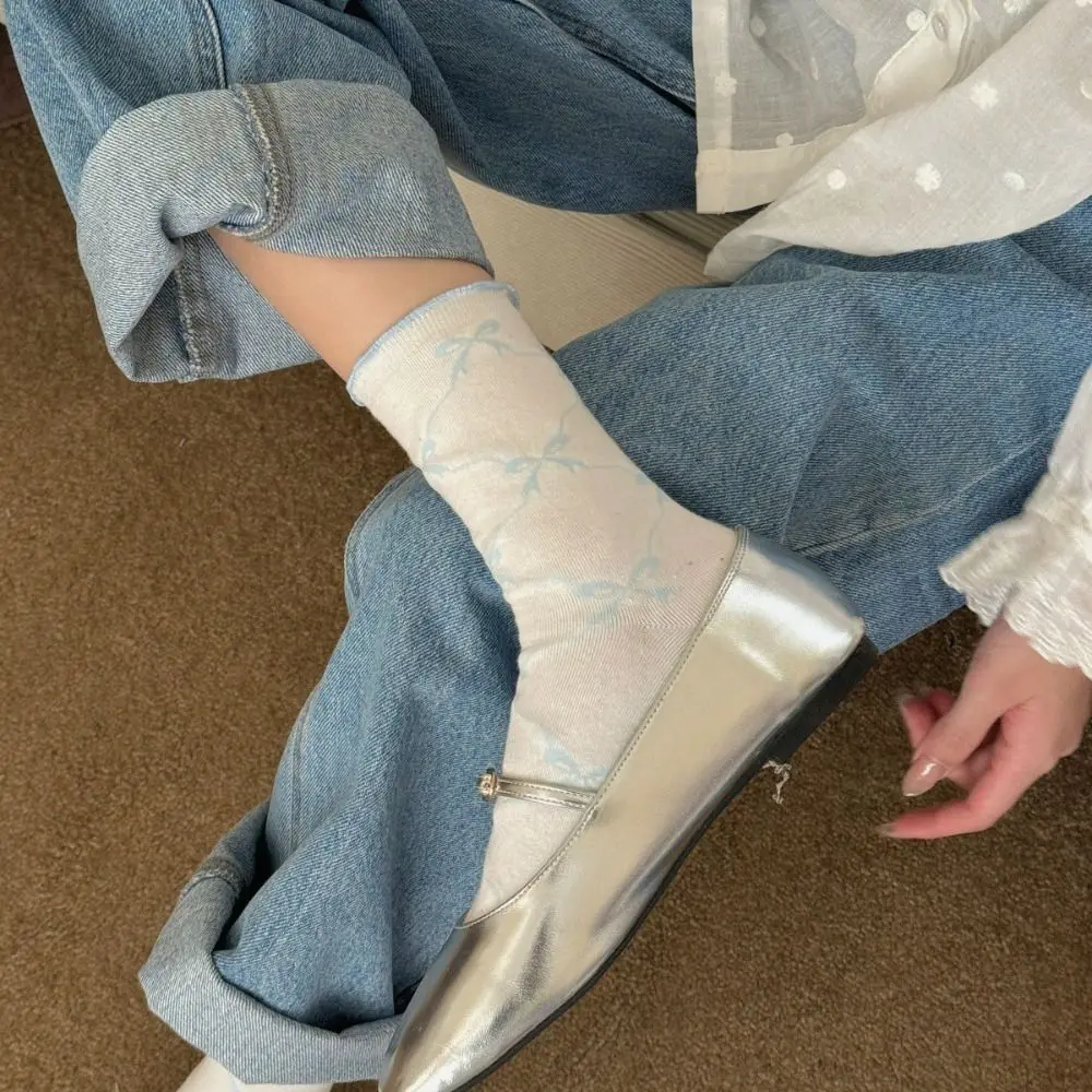 5Pairs Weiche Dünne Baumwolle Rüschen Bogen Socken Ins Stil Atmungsaktive Mitte Rohr Socken Weibliche Strumpfwaren Lolita Süße Socken Frauen mädchen