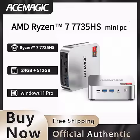 ACEMAGIC Mini PC AMD Ryzen 7 7735HS 24GB RAM 512GB SSD Windows 11 Pro Mini Computer 4K Triple Display, WiFi 6 BT 5.2 Expandable