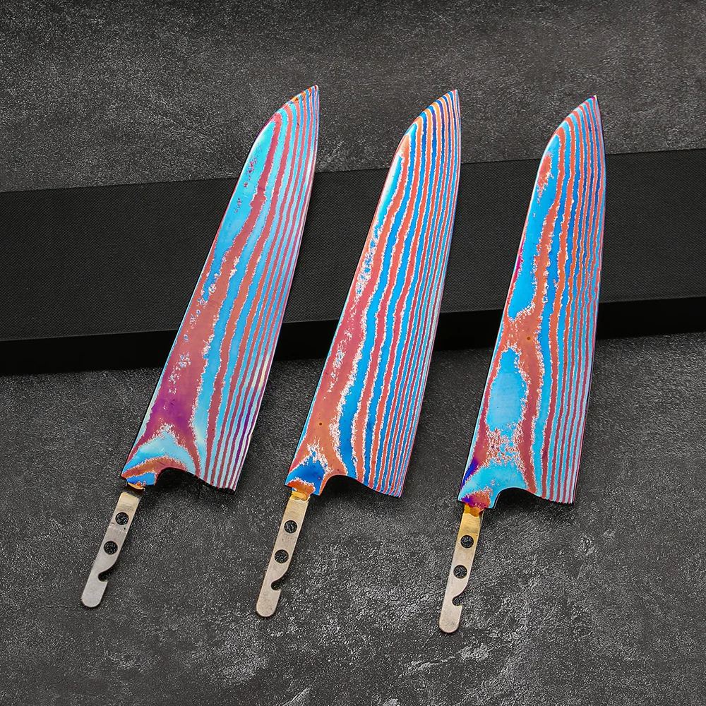 Timascus knife blade Titanium Damascus steel chef knife blade blank kitchen knife making kit no handle