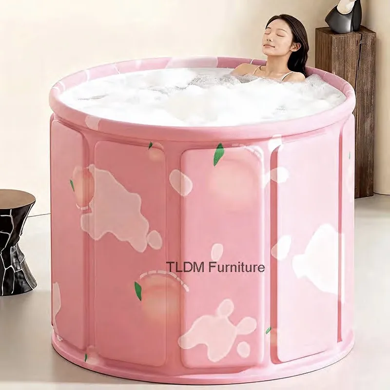 

Lazy Small Apartment Whole Body Spa Bathtubs Adult Foldable Bath Bucket Household Round Bath Tub Multifunctional Bathroom Bidet