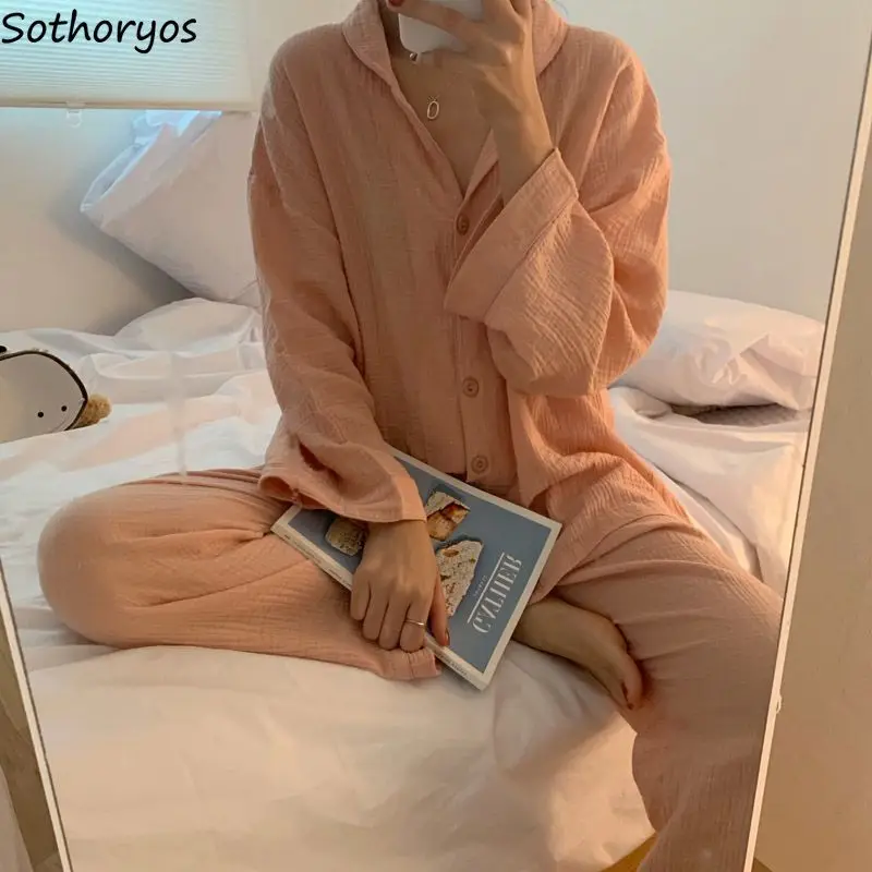 Pajama Sets Women Ins Kawaii College Korean Style Long-sleeved Nightwear Simple Leisure Comfortable Autumn Popular Loungewear