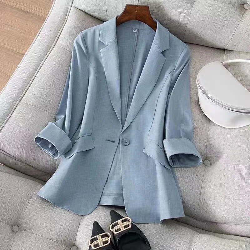 2024 New Spring Summer Women Blazer Korean Solid Color Short Slim Female Blazers Lady Business Office Casual Suit Coat Ladies