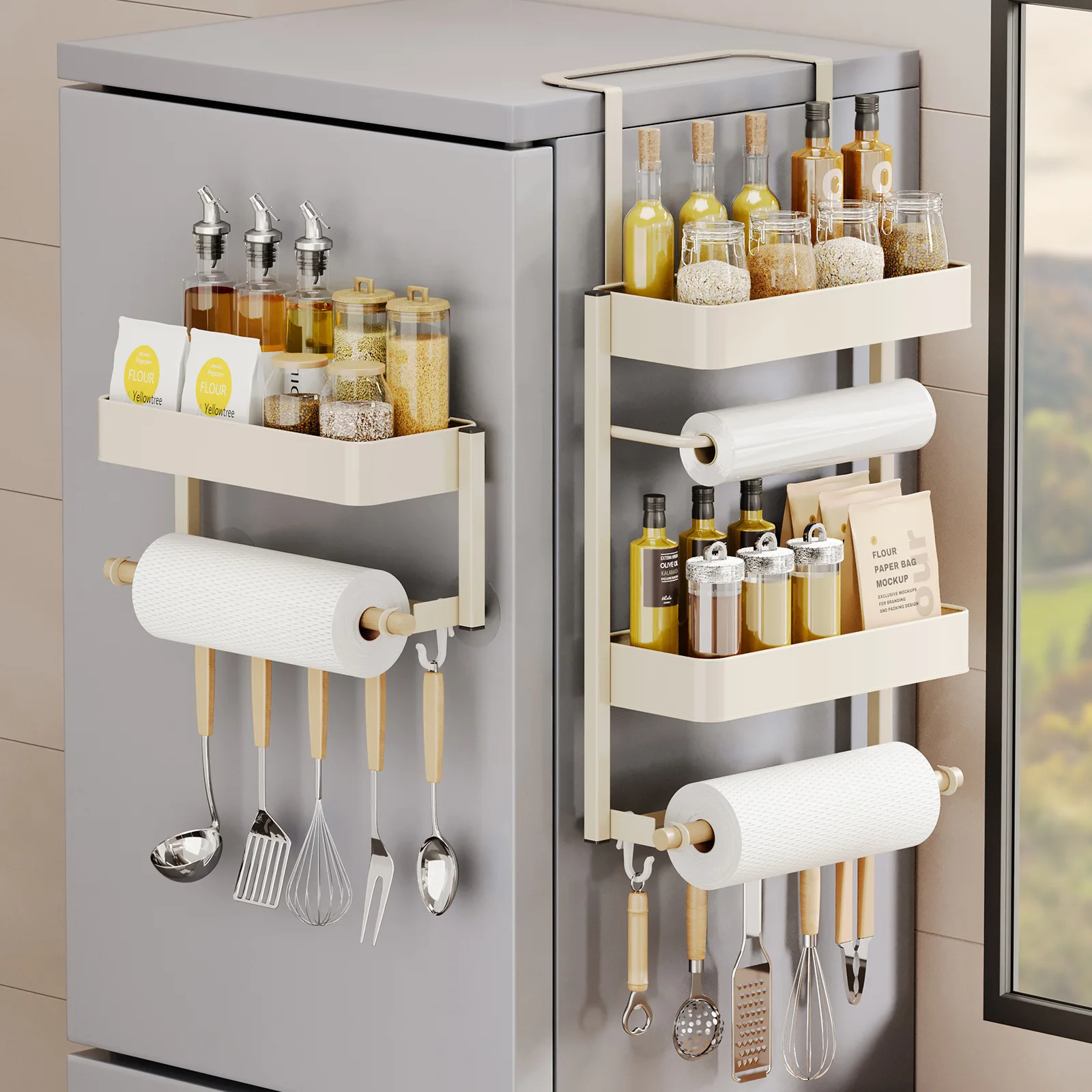 

Magnetic Refrigerator Hanging Rack Side Shelves Kitchen Wall mounted Refrigerator Storage Rack Seasoning Paper Towels Rack