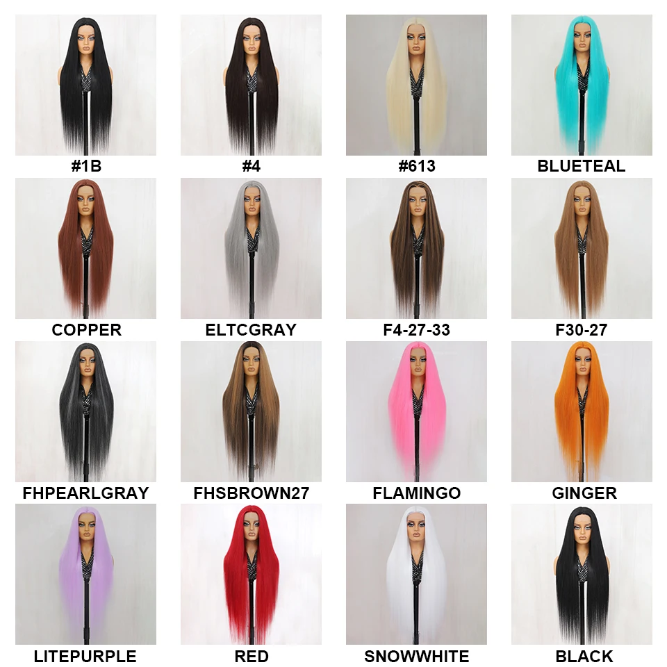 Wig lurus renda depan 40 inci sintetis t-bagian 13x4x1 Wig renda panjang serat Ombre jahe tembaga Wig Frontal