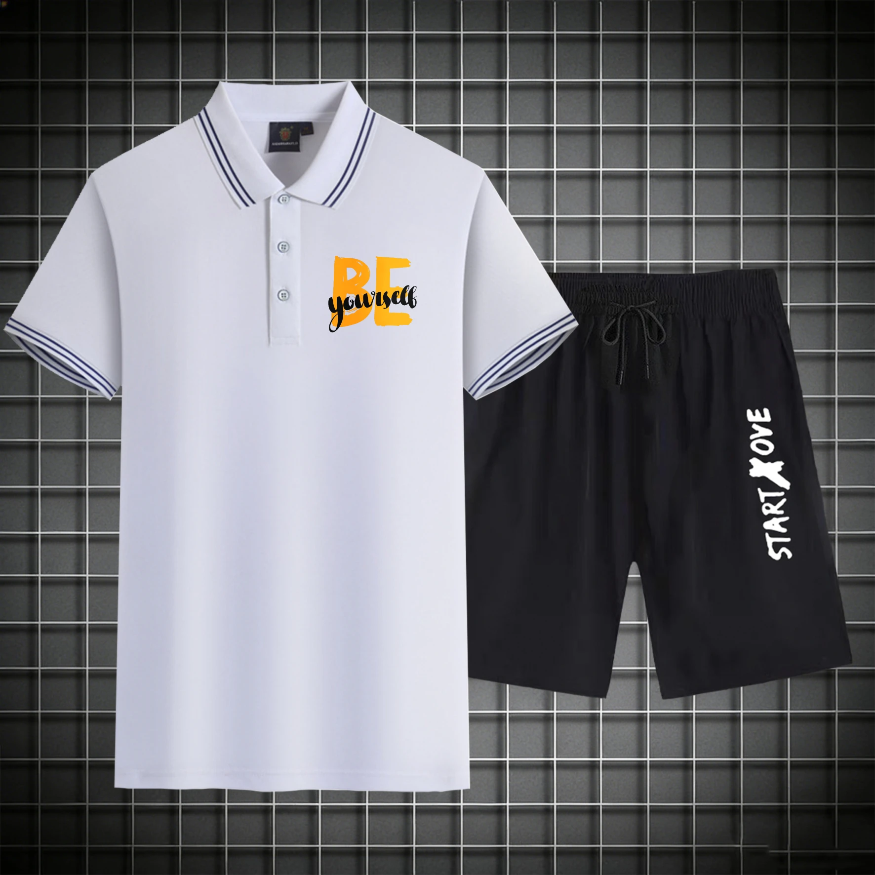 

men's Polos sets 2026 Summer clothing set sweat suit Short sleeve Polyester Graphic men's chandals Printed Suit for man