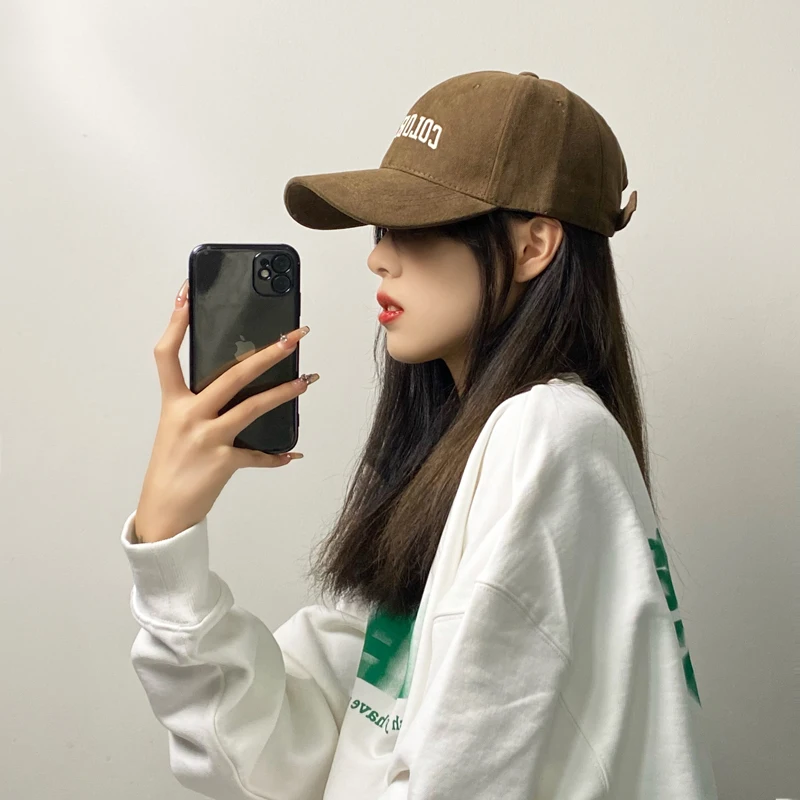 Coffee Deep Top Big Head Circumference Baseball Cap for Women AutumnEmbroidered Width Curved Brim Peaked Cap Men Trendy