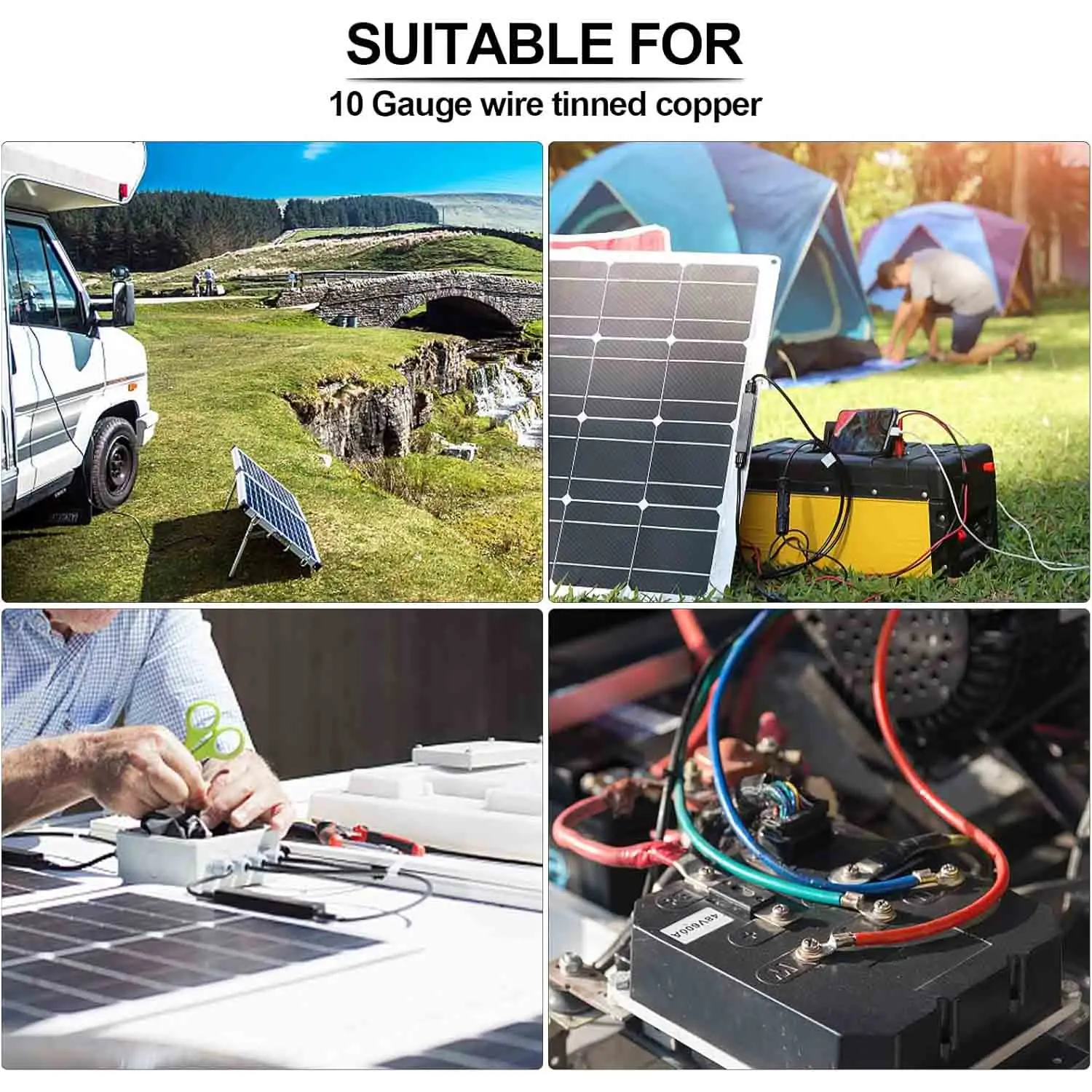 Conector de Panel Solar de 10AWG a Kit de Cable adaptador de anillo redondo con macho hembra para RV, generador Solar, inversor, cargador de batería