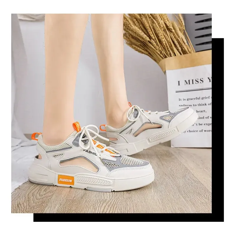 

Breathable Men's Vulcanized Shoes Lace-ups Outdoor Running Shoes Summer New Comfortable Mens Sandals Mesh Casual Sneakers