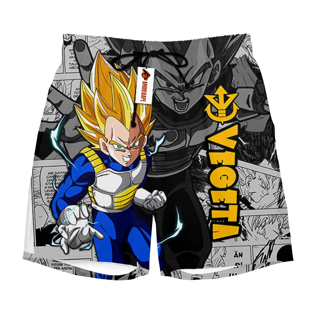 

Dragon Ball Z Vegeta Super Saiyan Manga Style Print Quick Dry Shorts Men Anime Vegeta Symbol Casual Breathable Beach Shorts