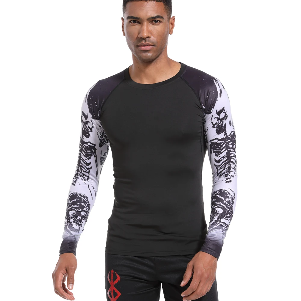 Men\'s Compression Shirt 3D Printed Long Sleeves Quick Drying Breathable Rash Guard Sports Jogging Gym Athletic Fitness Clothing