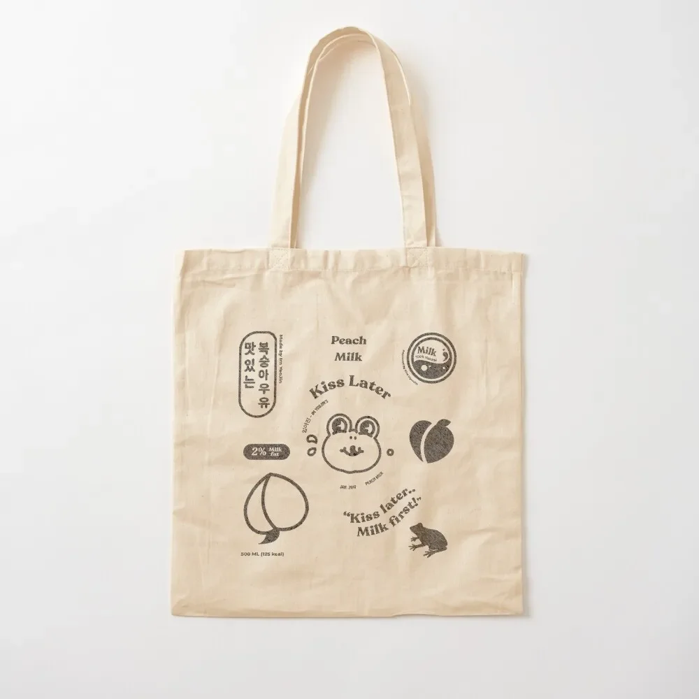 

Kiss Later Peach Milk Carton Concept Tote Bag Canvas stote bag shopping bag logo shopper woman