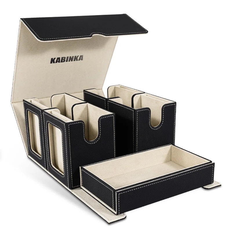 Card Deck Box voor TCG met etalage, 5-in-1 kaartopbergdoos Geschikt voor 400+ kaarten met dubbele mouwen, verwijderbare deckkoffer voor CCG