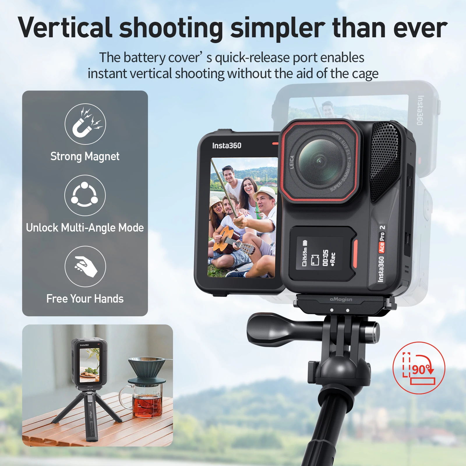 Battery Cover For Insta360 Ace Pro2 Vertical-shoot Quick Release Adapter Waterproof Cover For Insta360 Ace Pro2 Accessories