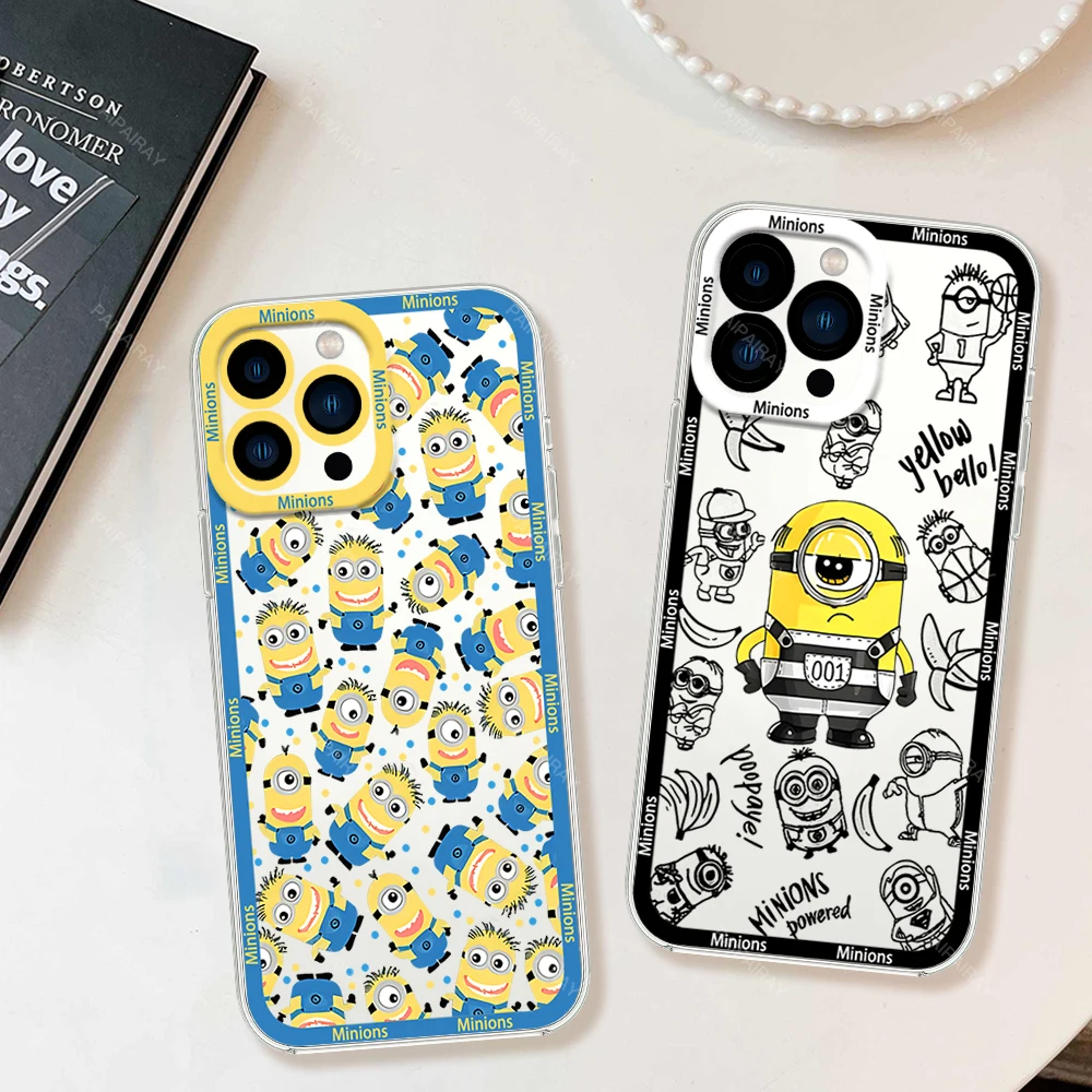 Cartoon M-Minions Cute Phone Case for Samsung S24 S23 S22 S21 A55 A54 A35 FE PLUS ULTRA Transparent Bezel Shell