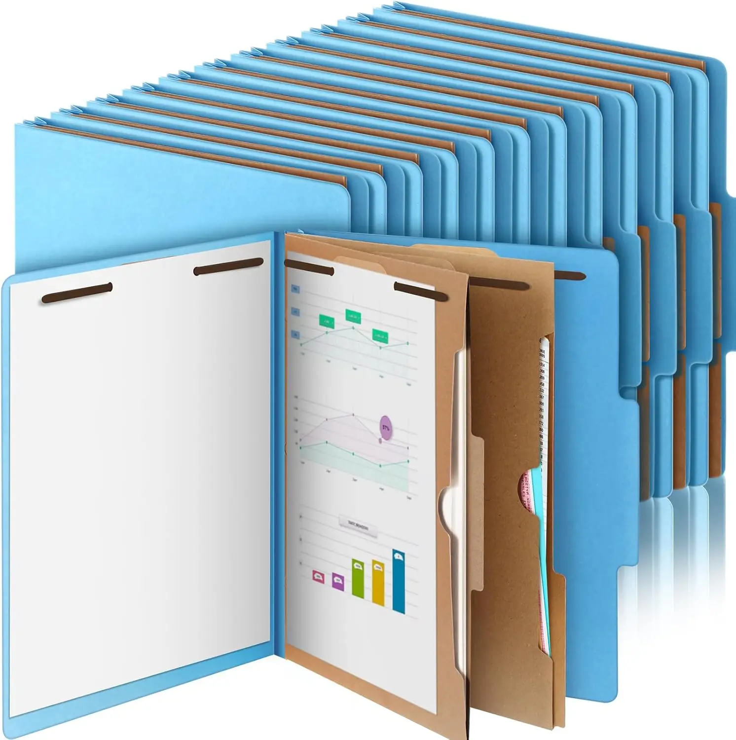 

24 Pack 2-Pocket File Folders with Prongs, Letter Size Expanding Organizers for Documents Projects Reports, Blue