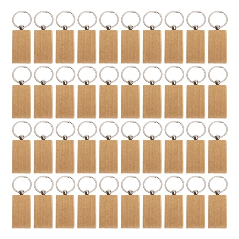 40 Pcs Blank Wooden Keychain Rectangular Engraving Key Diy Wood Keychains Key Tags Can Engrave Diy Gifts