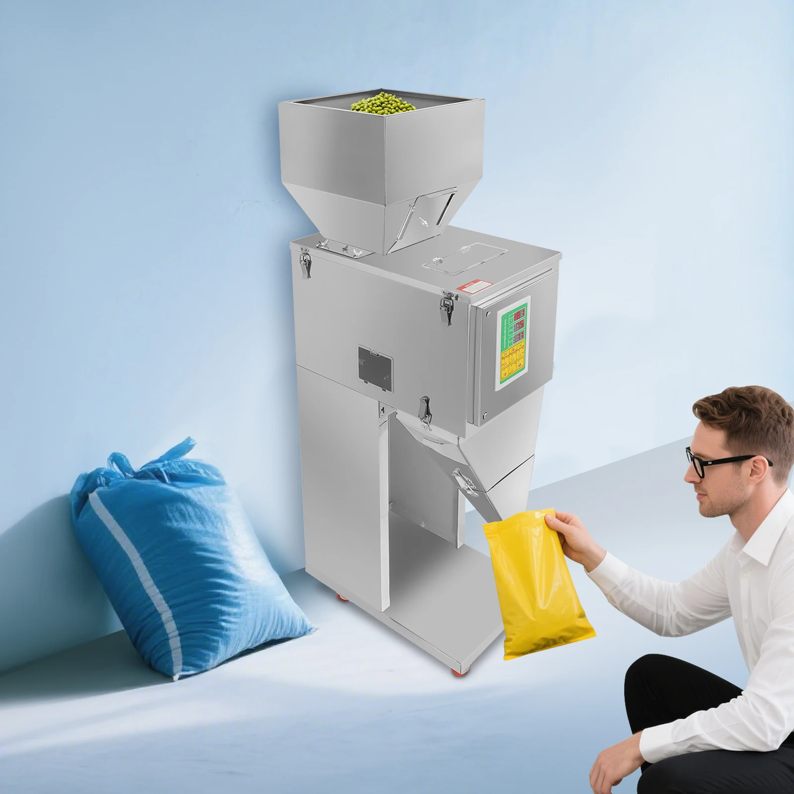 

Машина для автоматического наполнения с точным взвешиванием, подвижная интеллектуальная машина для наполнения из нержавеющей стали, машина для наполнения пакетов 10 ~ 999 г