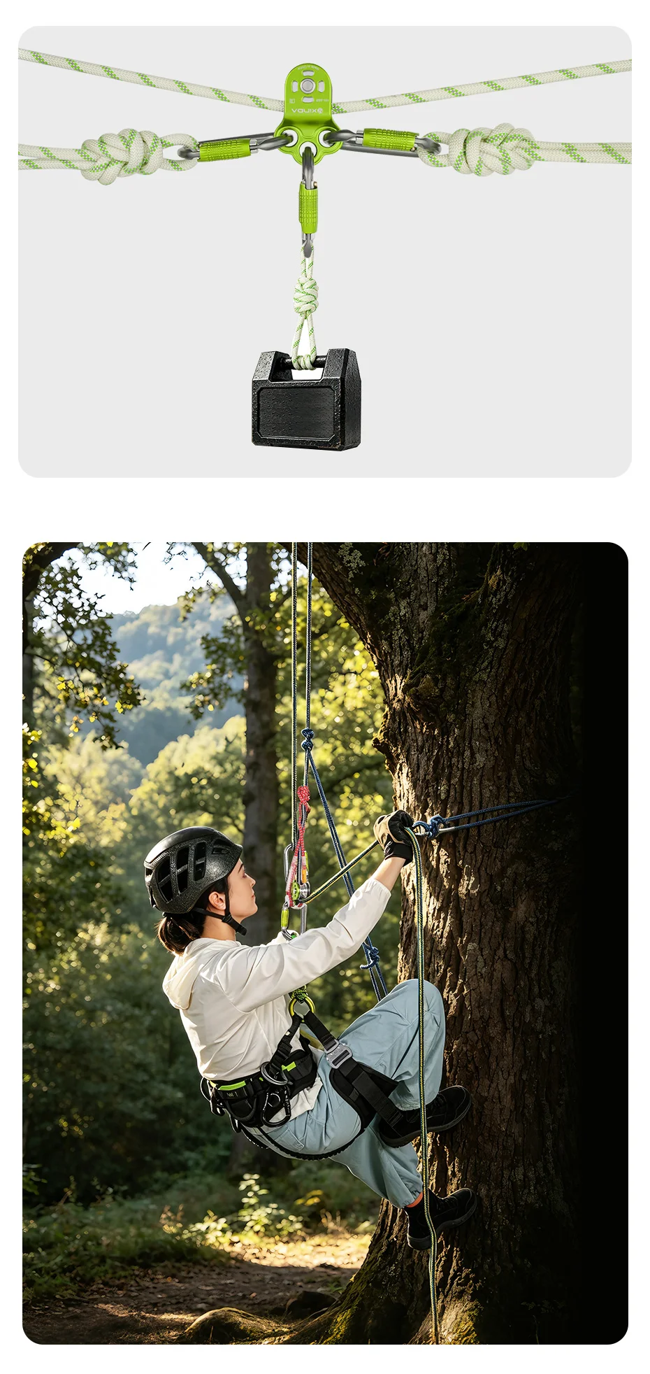 Xinda Kletter-Einzelrolle für den Außenbereich, 3-Loch-Seilrolle, offene Zipline-Rolle, Rettungs- und Transportausrüstung für Höhenarbeiten – Detail 2