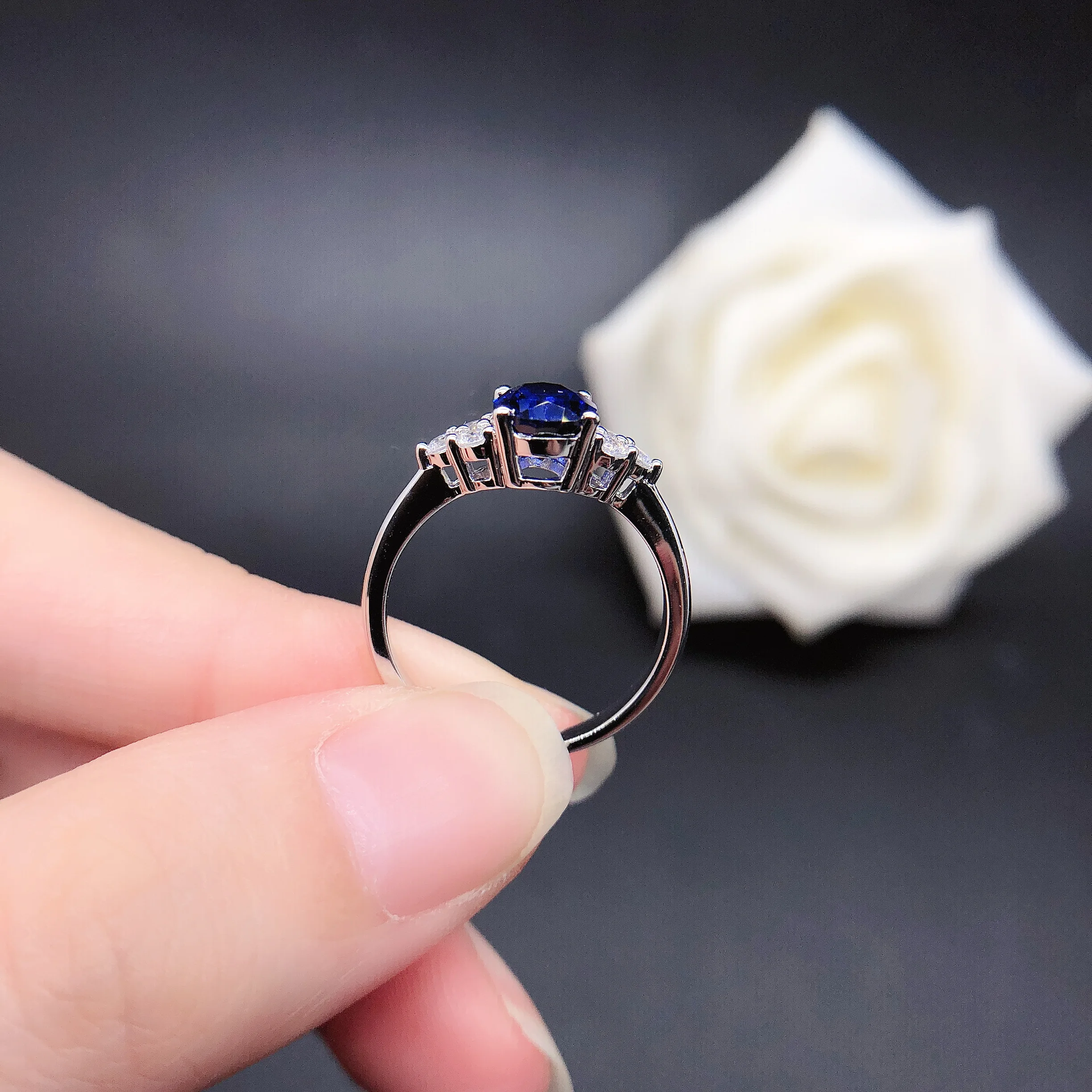 14K Ring 1.5Ct Lab Grown Sapphire Oval Cut Blue Diamond Wedding Ring Fine Jewelry R171